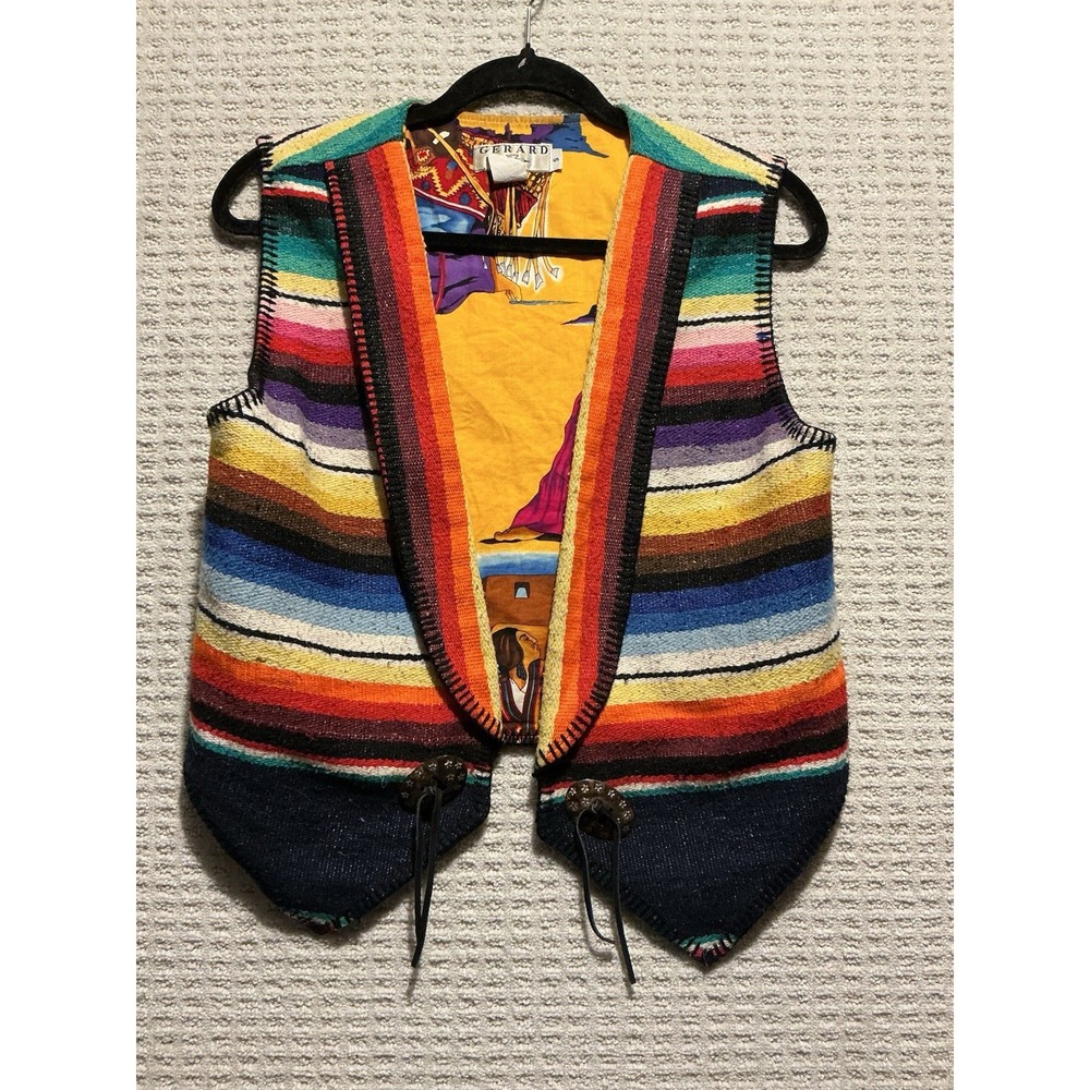 Gerard Aztec Vest Cotton VINTAGE 80's-90's S Stamped Conches Women Woven Blanket
